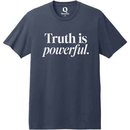 "Truth is powerful." Quorum Heavyweight Recycled Cotton Tee editorial print in Night Sky Navy