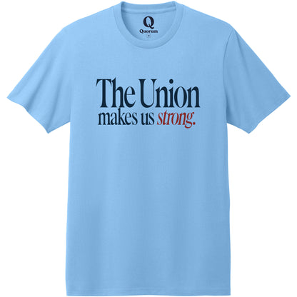 "The Union makes us strong." Quorum Heavyweight Recycled Cotton Tee front print in Arctic Blue
