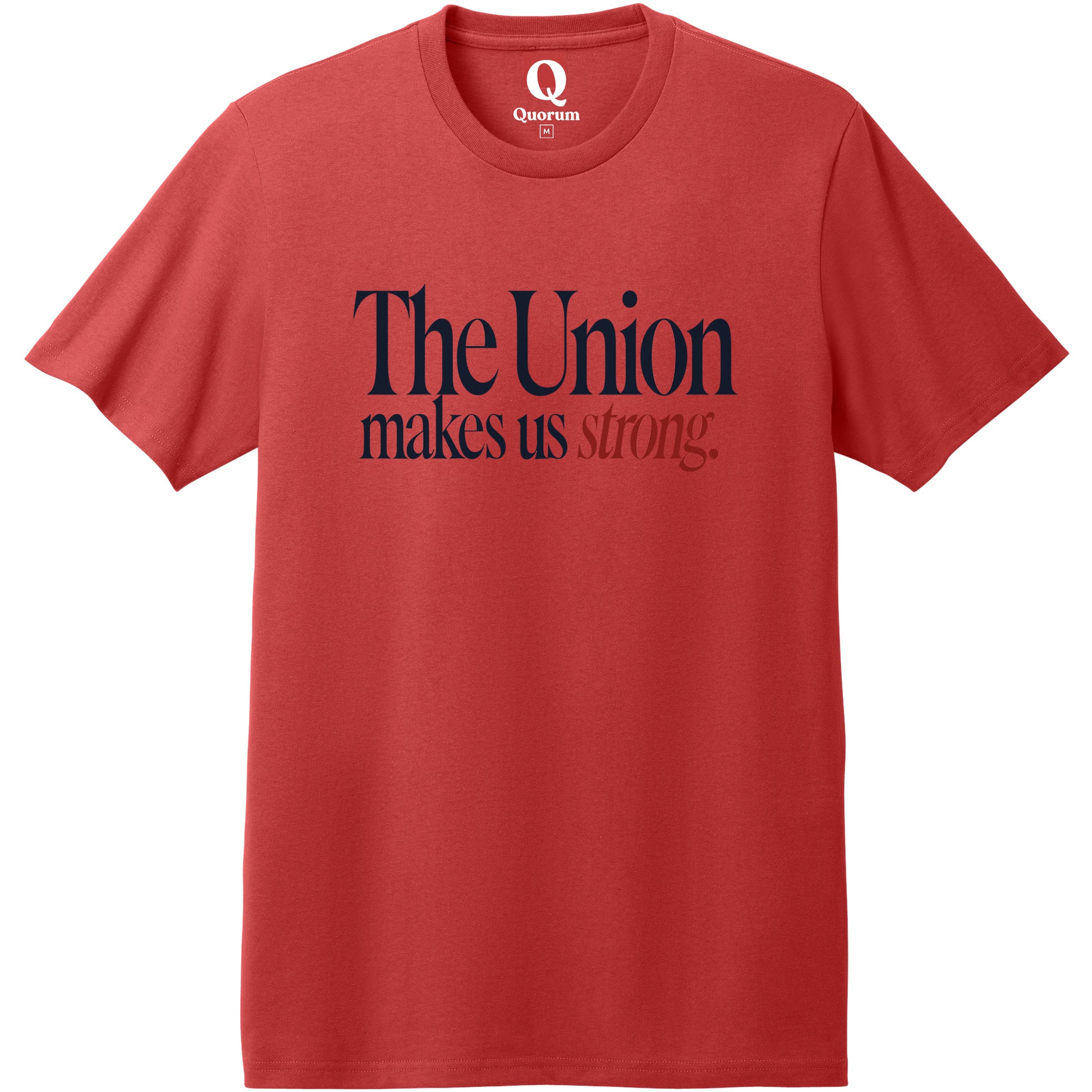 "The Union makes us strong." Quorum Heavyweight Recycled Cotton Tee front print in Beet Red