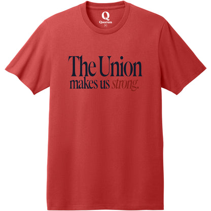 "The Union makes us strong." Quorum Heavyweight Recycled Cotton Tee front print in Beet Red