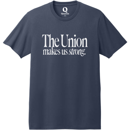 "The Union makes us strong." Quorum Heavyweight Recycled Cotton Tee editorial print in Night Sky Navy