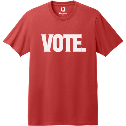 "Vote." Quorum Heavyweight Recycled Cotton Tee editorial print in Beet Red