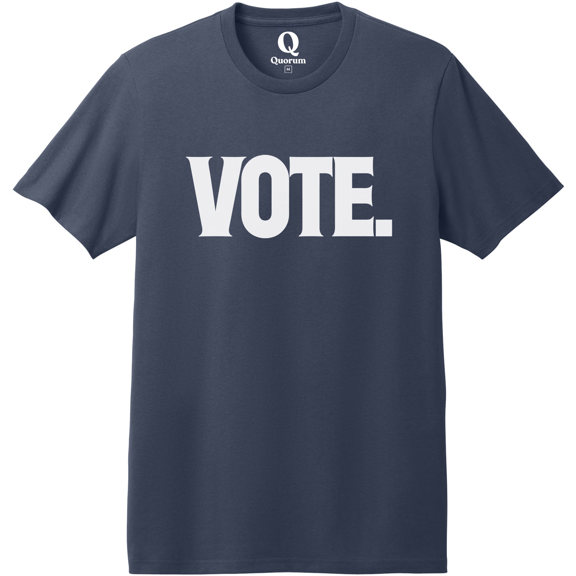 "Vote." Quorum Heavyweight Recycled Cotton Tee editorial print in Night Sky Navy