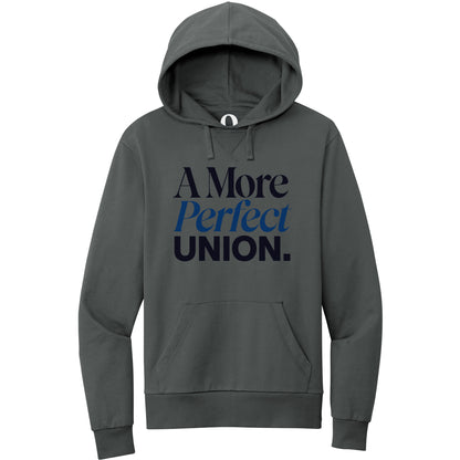 "A More Perfect Union." Quorum Pullover Hoodie front print in Terrain Grey