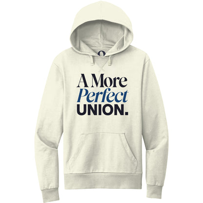 "A More Perfect Union." Quorum Pullover Hoodie front print in White Sand