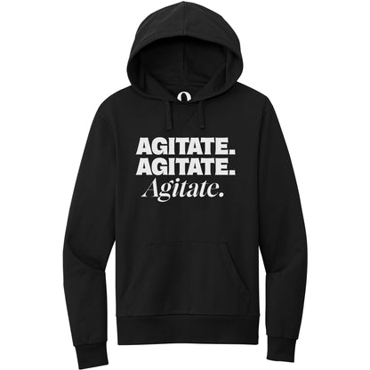 "Agitate. Agitate. Agitate." Quorum Pullover Hoodie editorial print in Deep Black