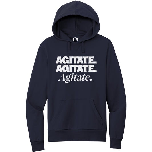 "Agitate. Agitate. Agitate." Quorum Pullover Hoodie editorial print in Night Sky Navy
