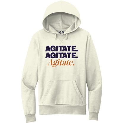 "Agitate. Agitate. Agitate." Quorum Pullover Hoodie front print in White Sand