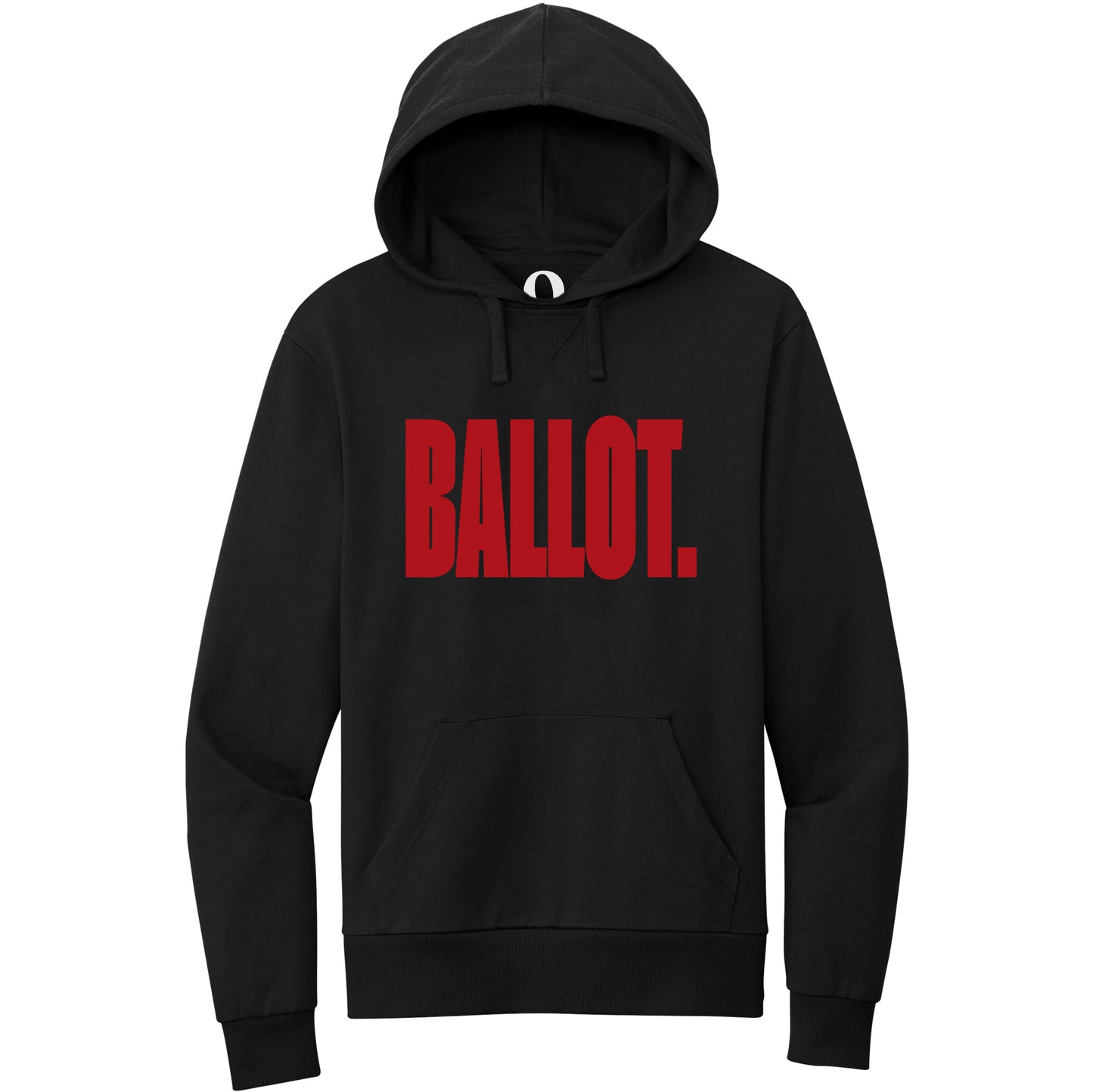 "Ballot." Quorum Pullover Hoodie front print in Deep Black