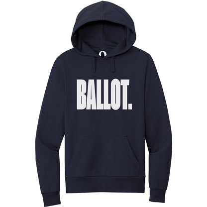 "Ballot." Quorum Pullover Hoodie editorial print in Night Sky Navy