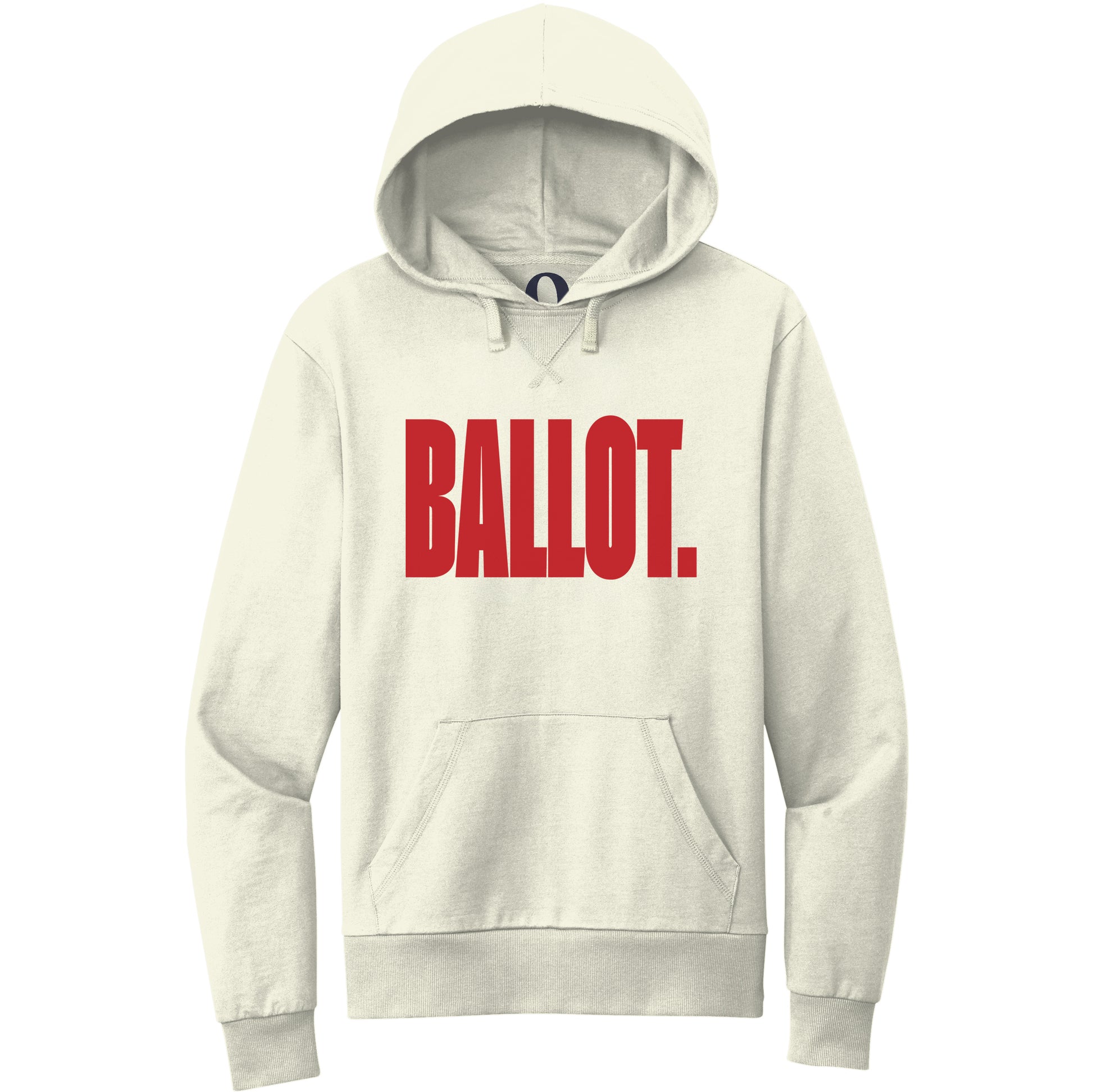"Ballot." Quorum Pullover Hoodie front print in White Sand