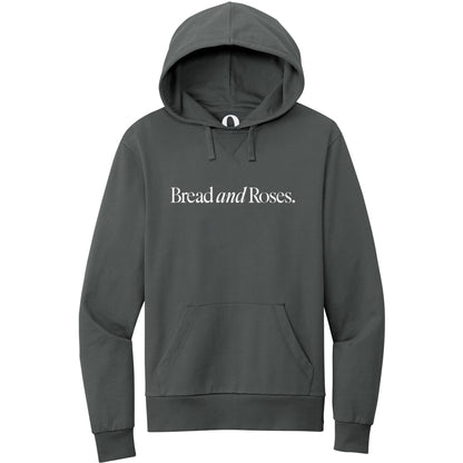 "Bread and Roses." Quorum Pullover Hoodie editorial print in Terrain Grey