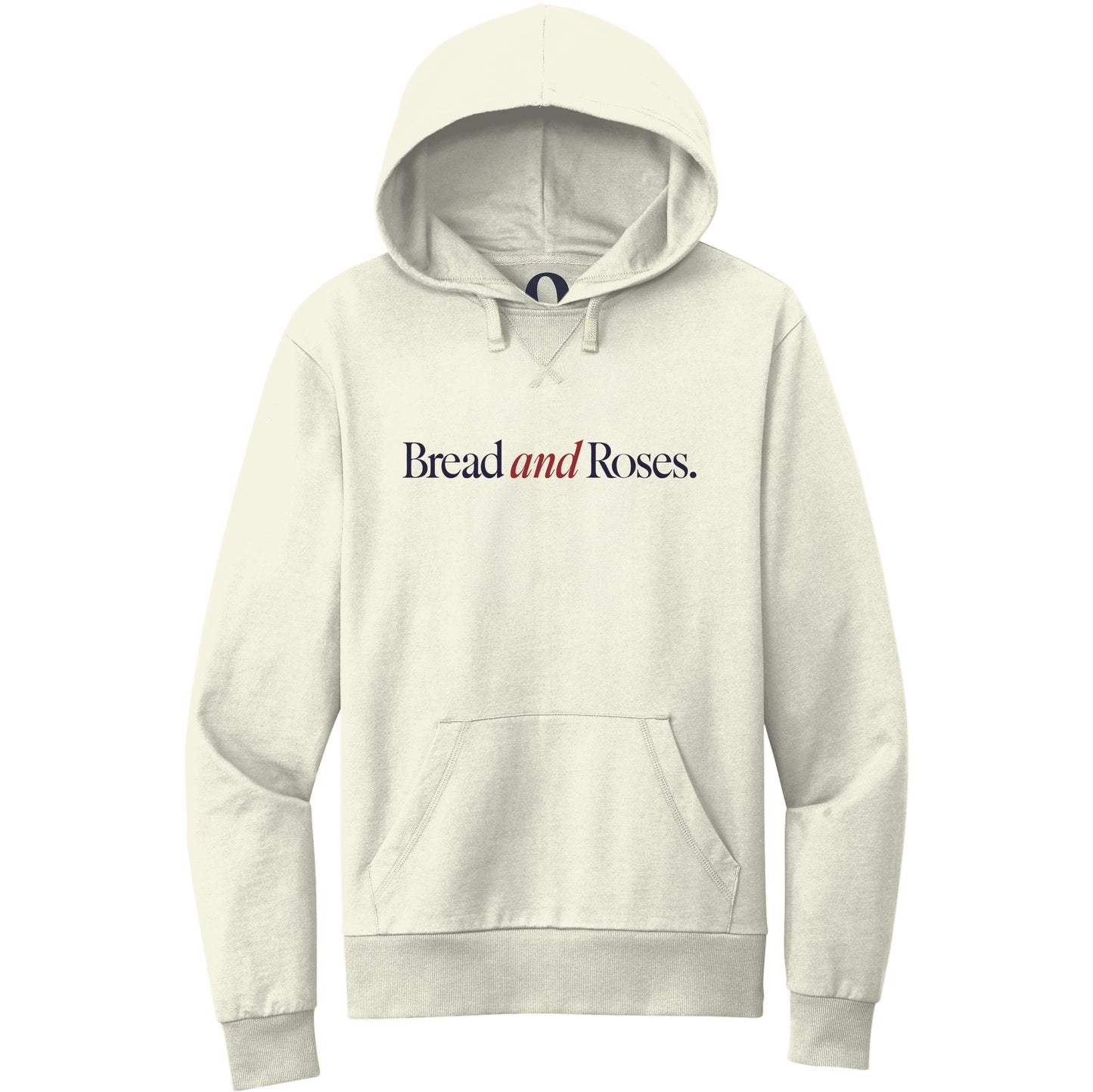 "Bread and Roses." Quorum Pullover Hoodie front print in White Sand