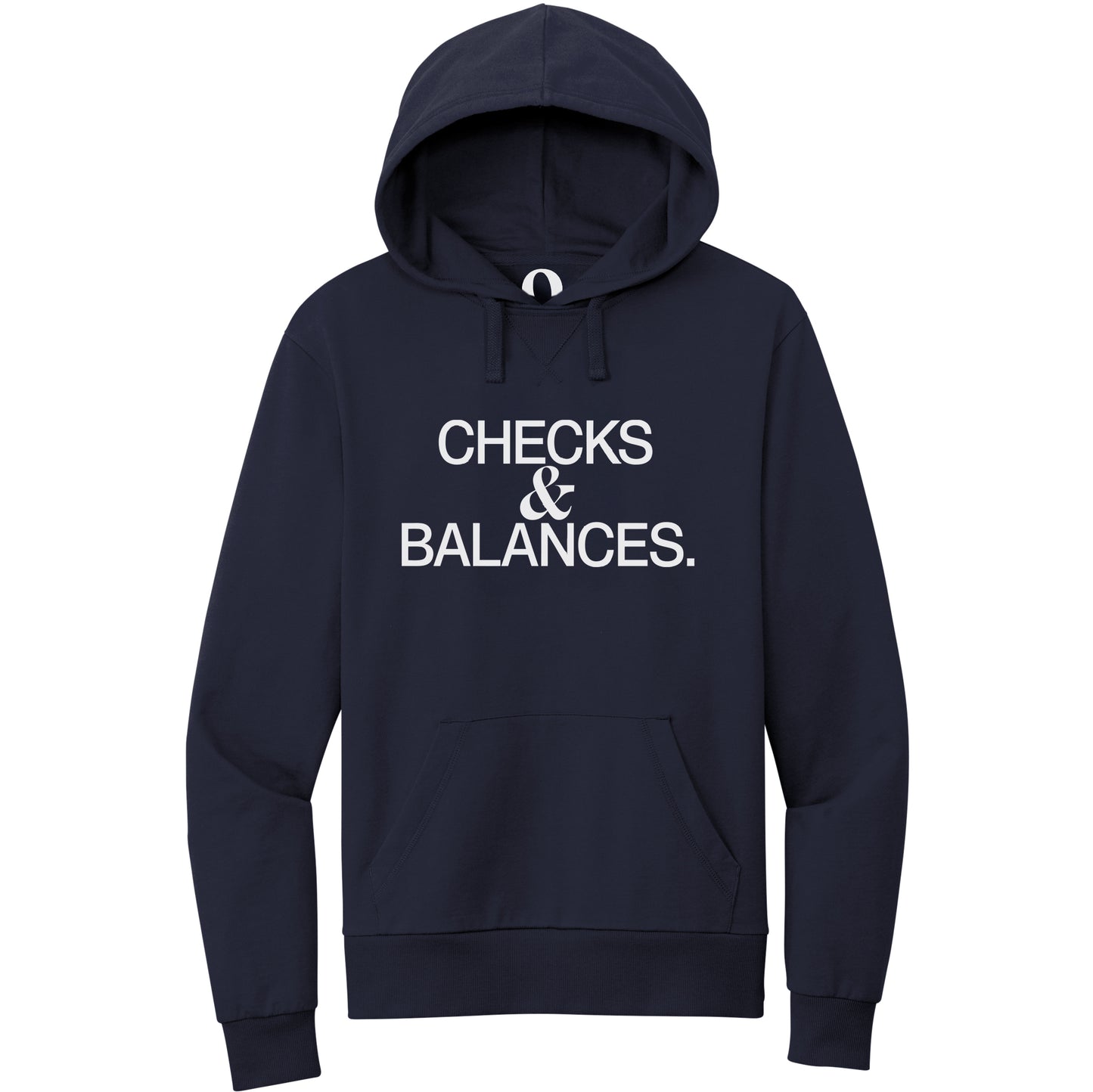 "Checks & Balances." Quorum Pullover Hoodie editorial print in Night Sky Navy