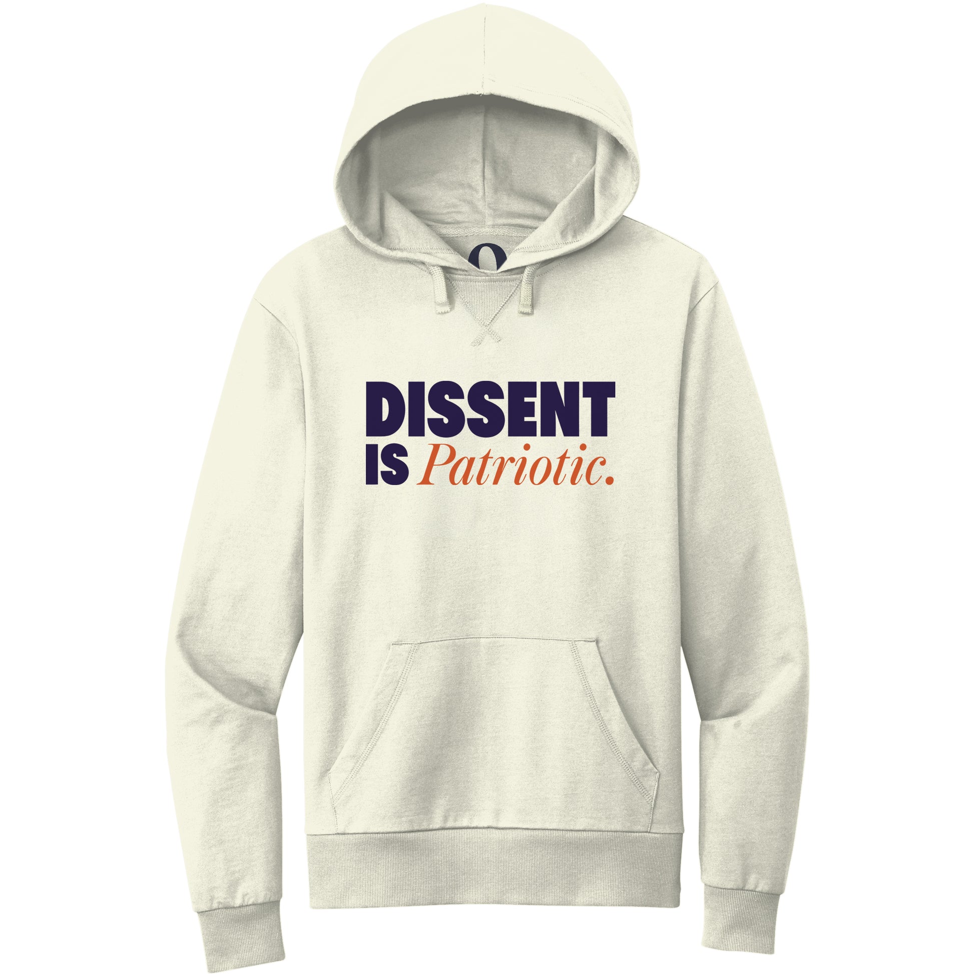 "Dissent is Patriotic." Quorum Pullover Hoodie front print in White Sand