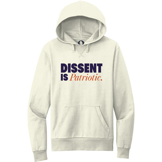 "Dissent is Patriotic." Quorum Pullover Hoodie front print in White Sand