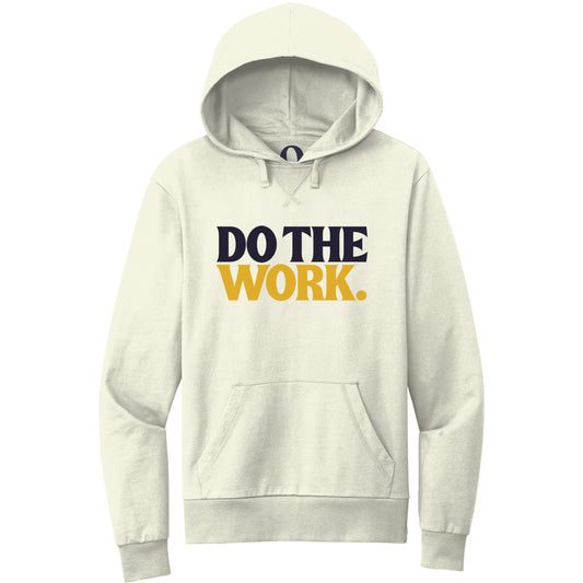 "Do the Work." Quorum Pullover Hoodie front print in White Sand