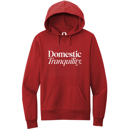 "Domestic Tranquility." Quorum Pullover Hoodie editorial print in Revolution Red