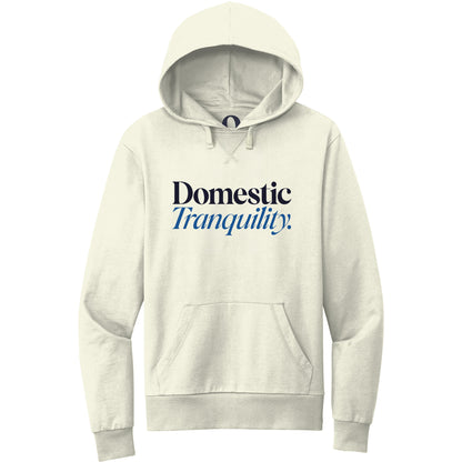 "Domestic Tranquility." Quorum Pullover Hoodie front print in White Sand