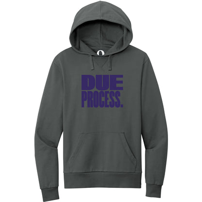 "Due Process." Quorum Pullover Hoodie front print in Terrain Grey