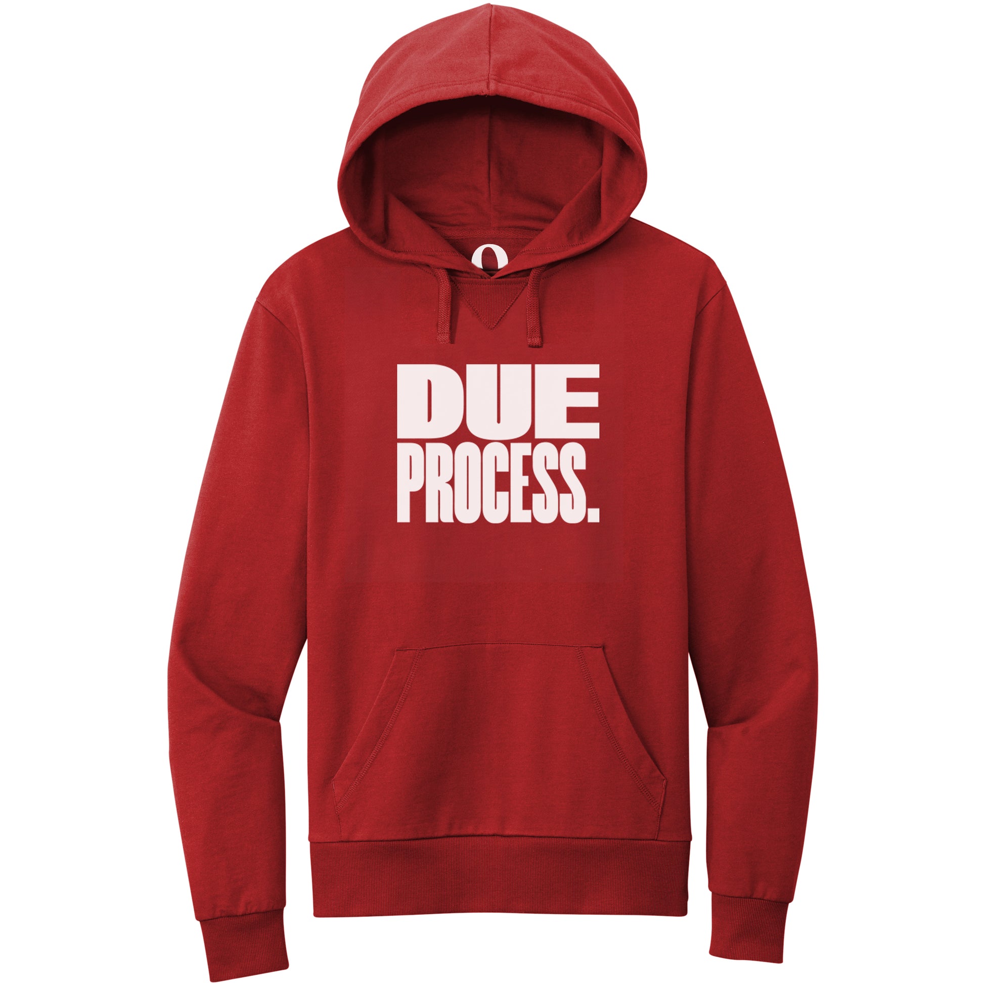 "Due Process." Quorum Pullover Hoodie editorial print in Revolution Red