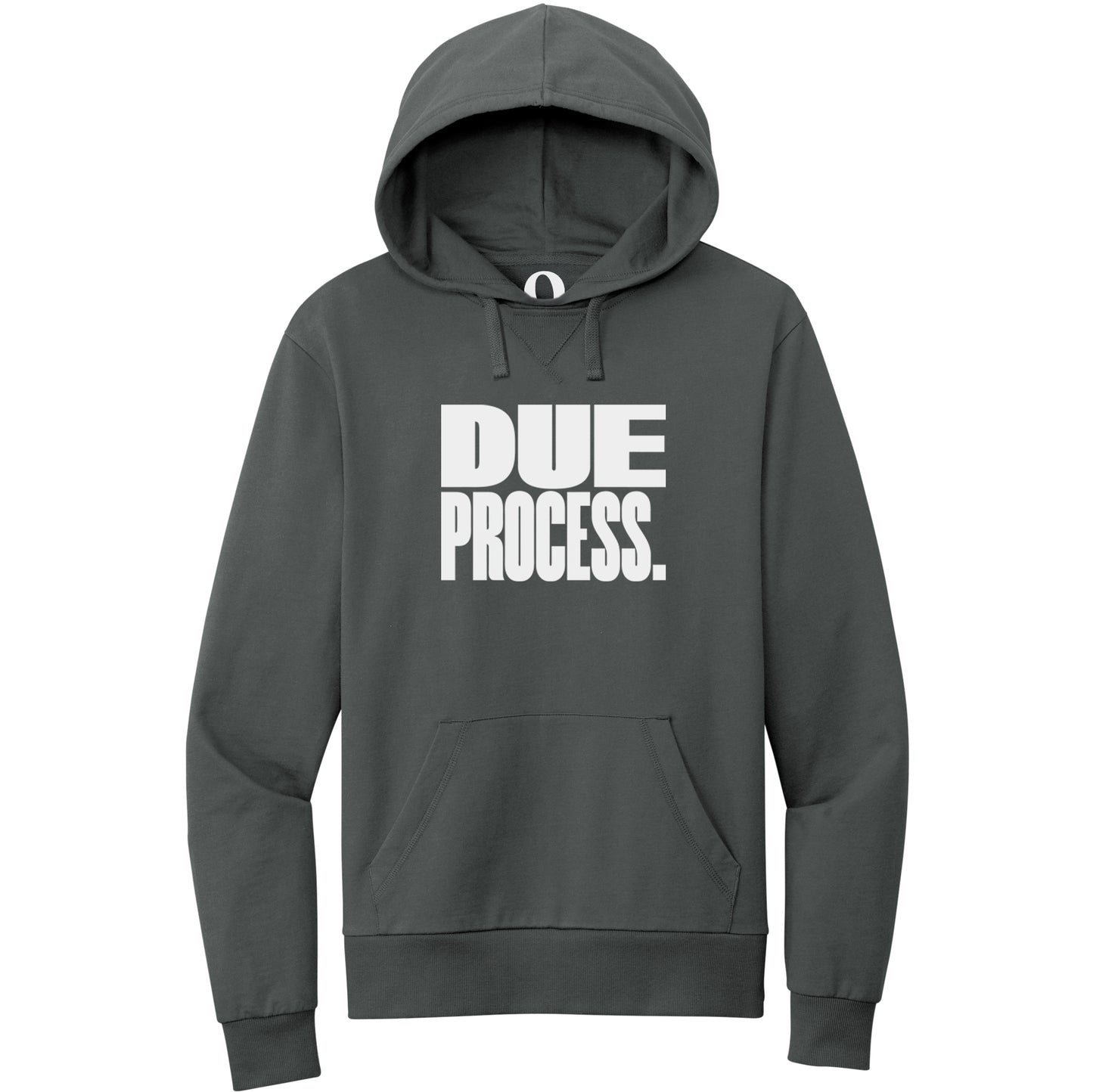 "Due Process." Quorum Pullover Hoodie editorial print in Terrain Grey