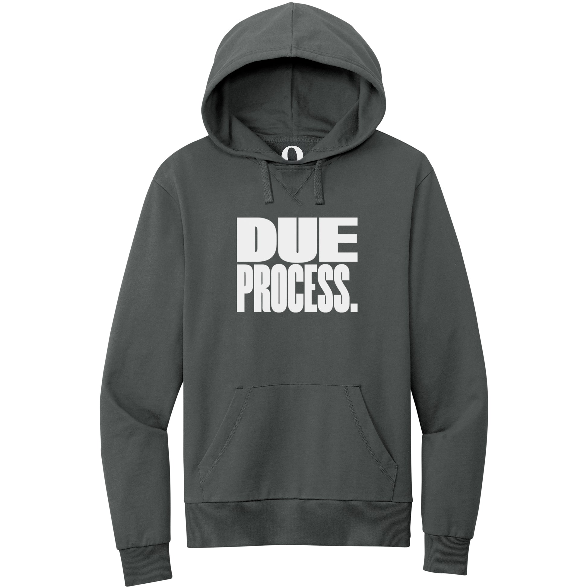 "Due Process." Quorum Pullover Hoodie editorial print in Terrain Grey