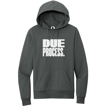 "Due Process." Quorum Pullover Hoodie editorial print in Terrain Grey