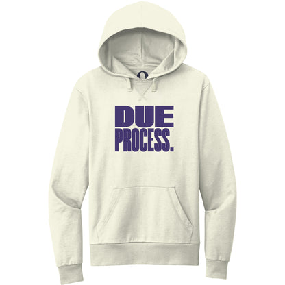 "Due Process." Quorum Pullover Hoodie front print in White Sand