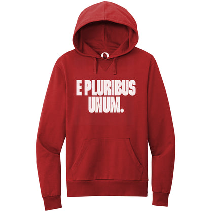 "E Pluribus Unum." Quorum Pullover Hoodie editorial print in Revolution Red