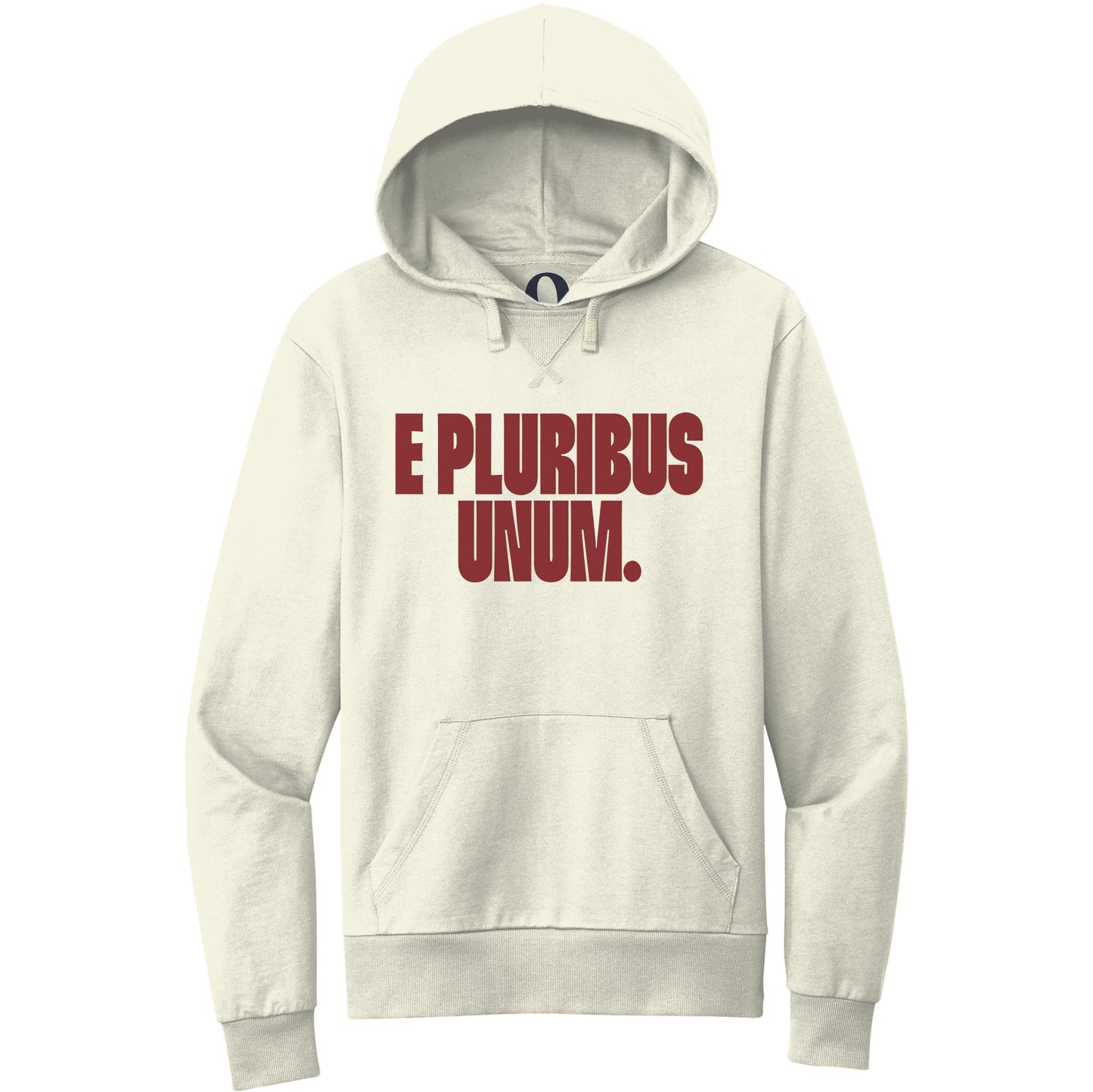 "E Pluribus Unum." Quorum Pullover Hoodie front print in White Sand