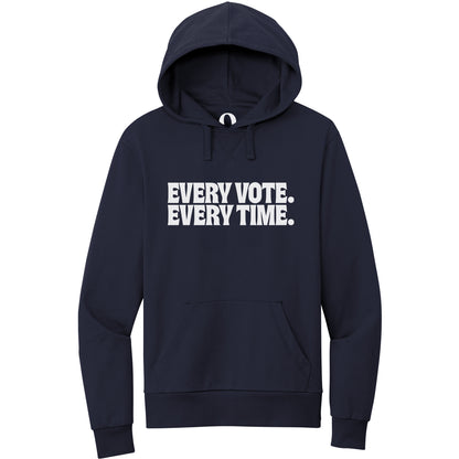 "Every Vote. Every Time." Quorum Pullover Hoodie editorial print in Night Sky Navy