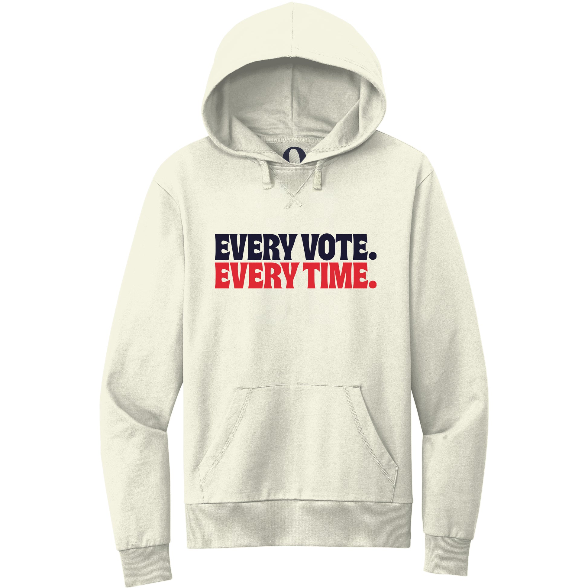 "Every Vote. Every Time." Quorum Pullover Hoodie front print in White Sand