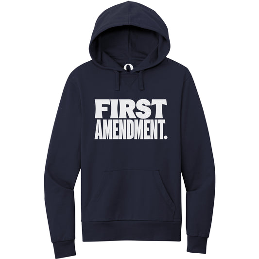 "First Amendment." Quorum Pullover Hoodie editorial print in Night Sky Navy