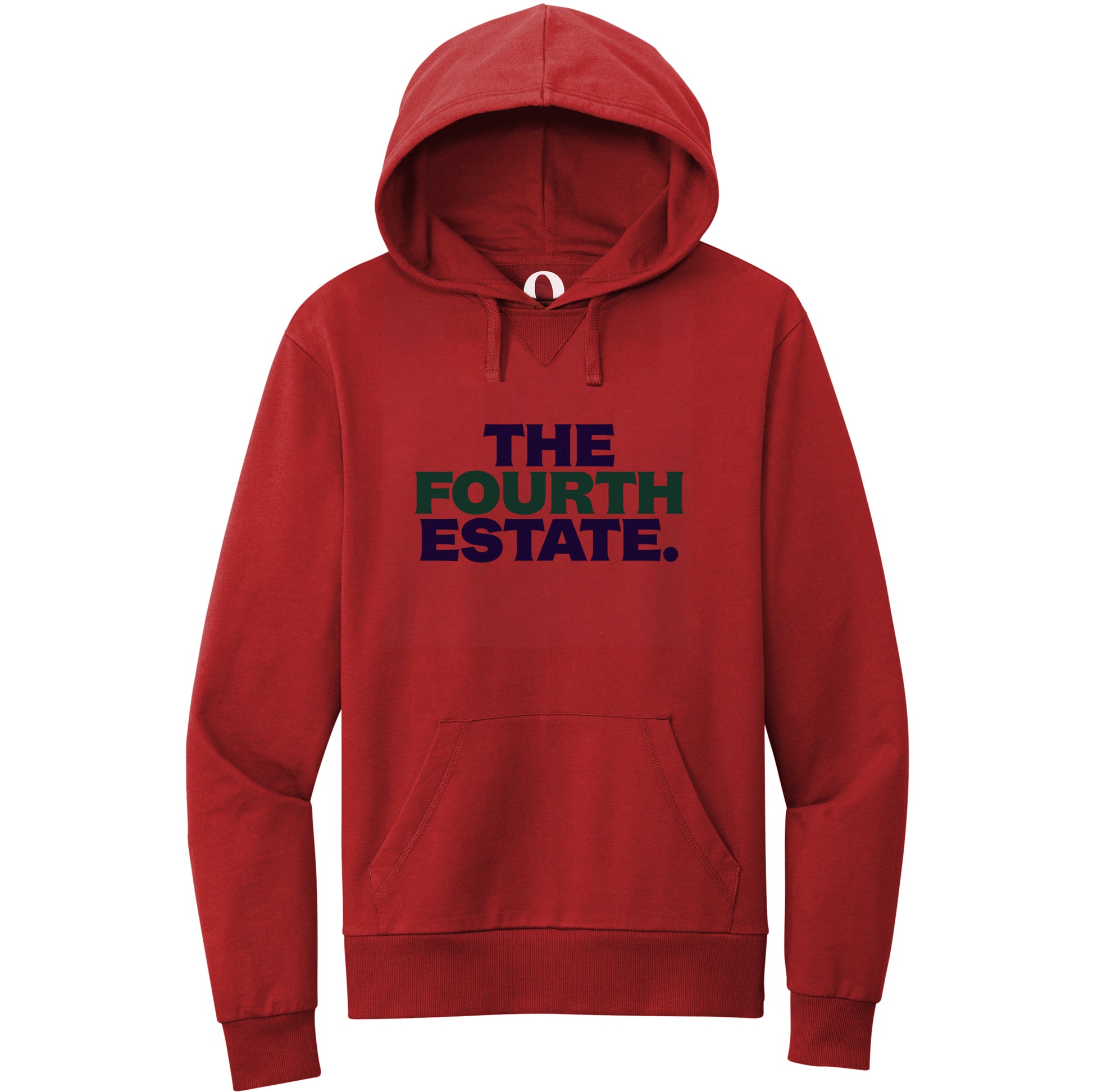 "The Fourth Estate." Quorum Pullover Hoodie front print in Revolution Red