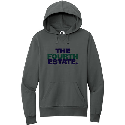 "The Fourth Estate." Quorum Pullover Hoodie front print in Terrain Grey