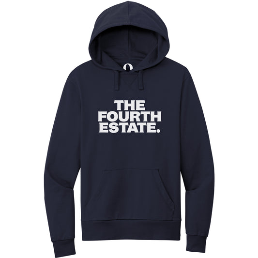 "The Fourth Estate." Quorum Pullover Hoodie editorial print in Night Sky Navy