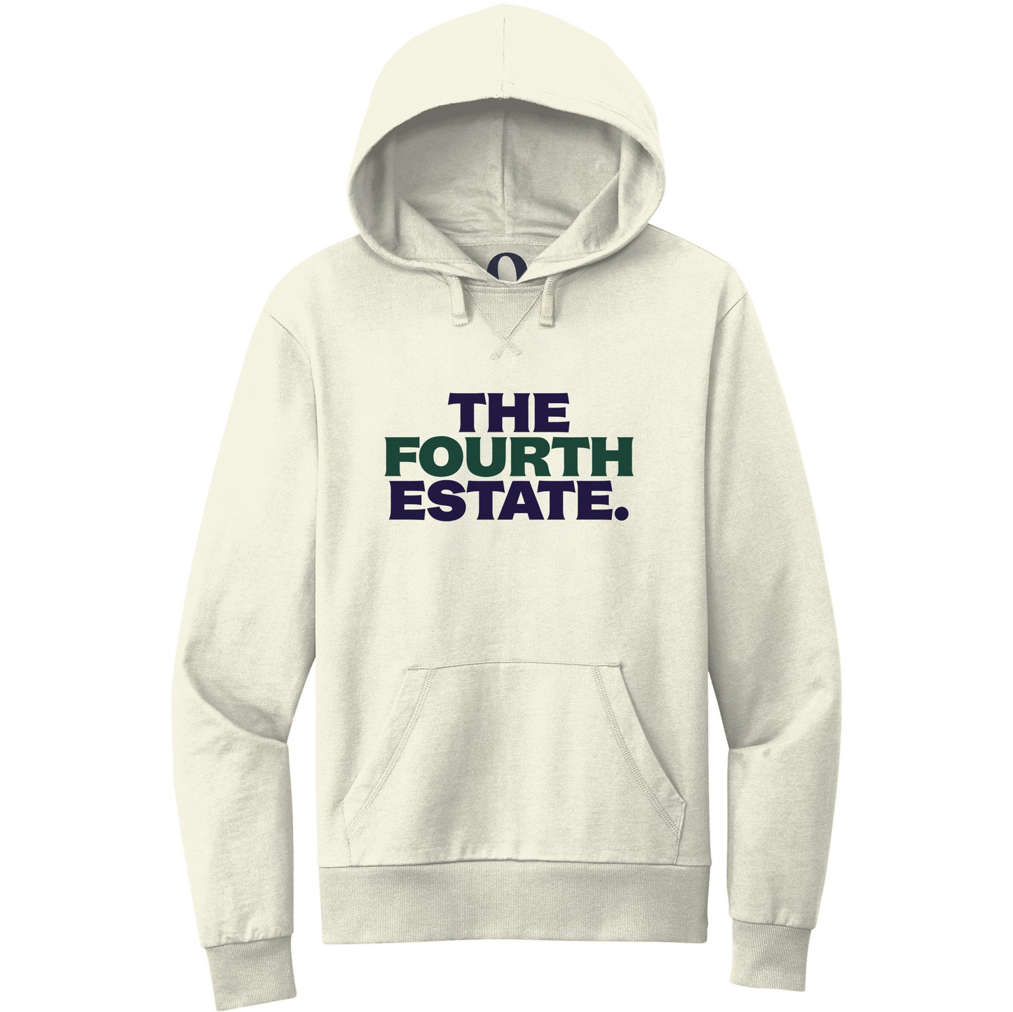 "The Fourth Estate." Quorum Pullover Hoodie front print in White Sand