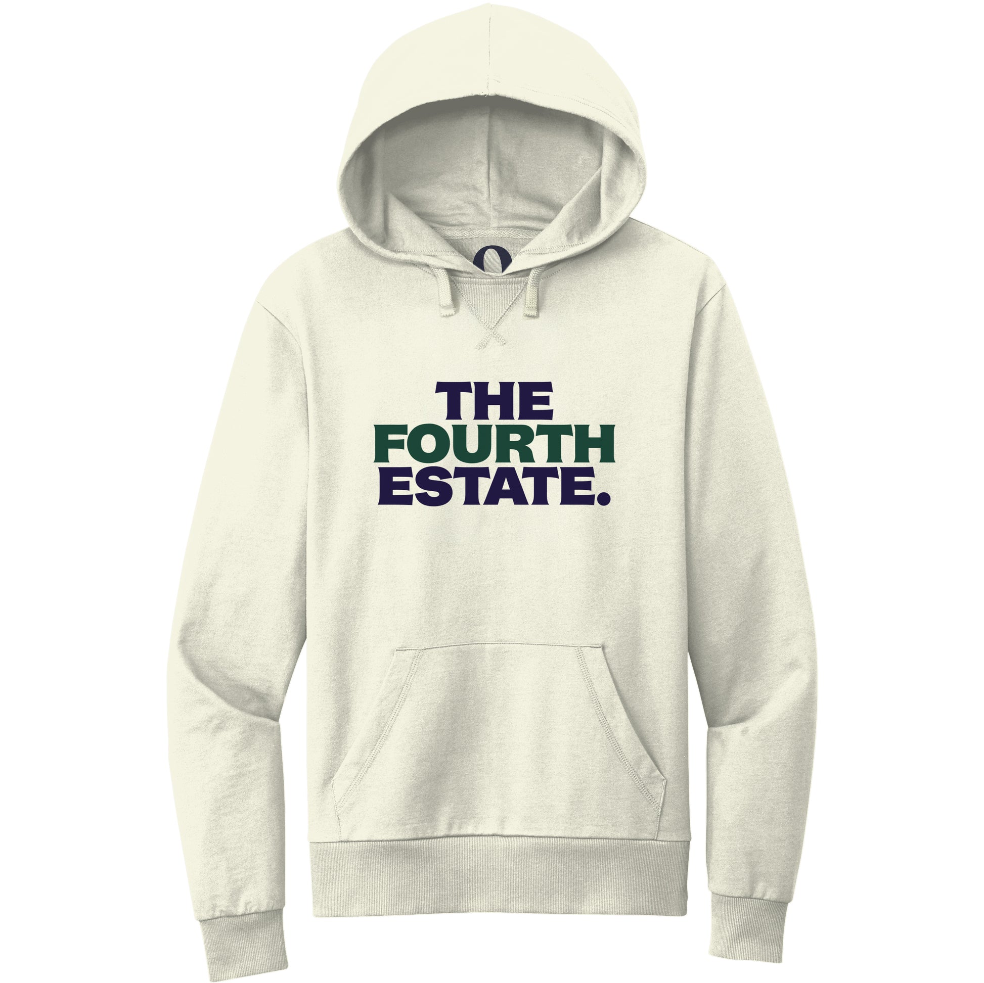 "The Fourth Estate." Quorum Pullover Hoodie front print in White Sand