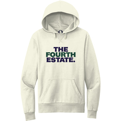 "The Fourth Estate." Quorum Pullover Hoodie front print in White Sand