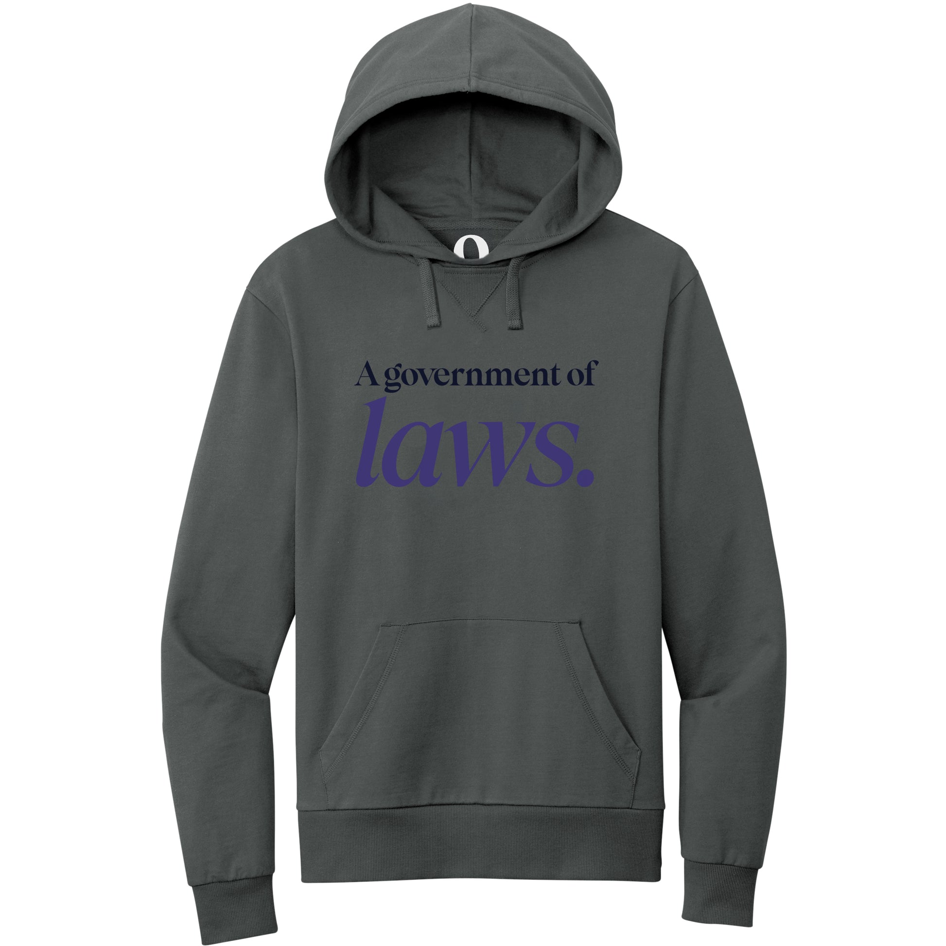 "A government of laws." Quorum Pullover Hoodie front print in Terrain Grey