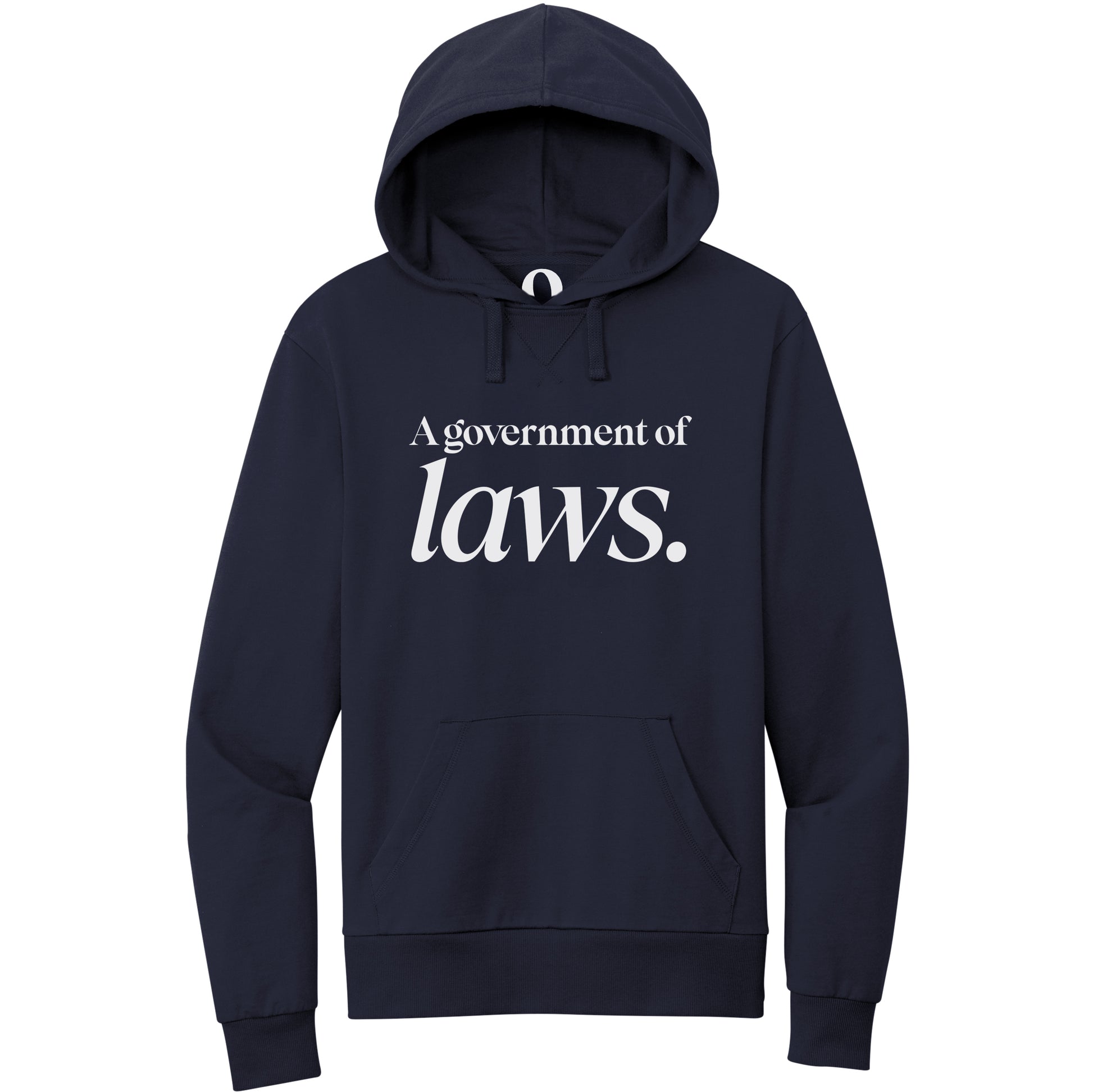"A government of laws." Quorum Pullover Hoodie editorial print in Night Sky Navy