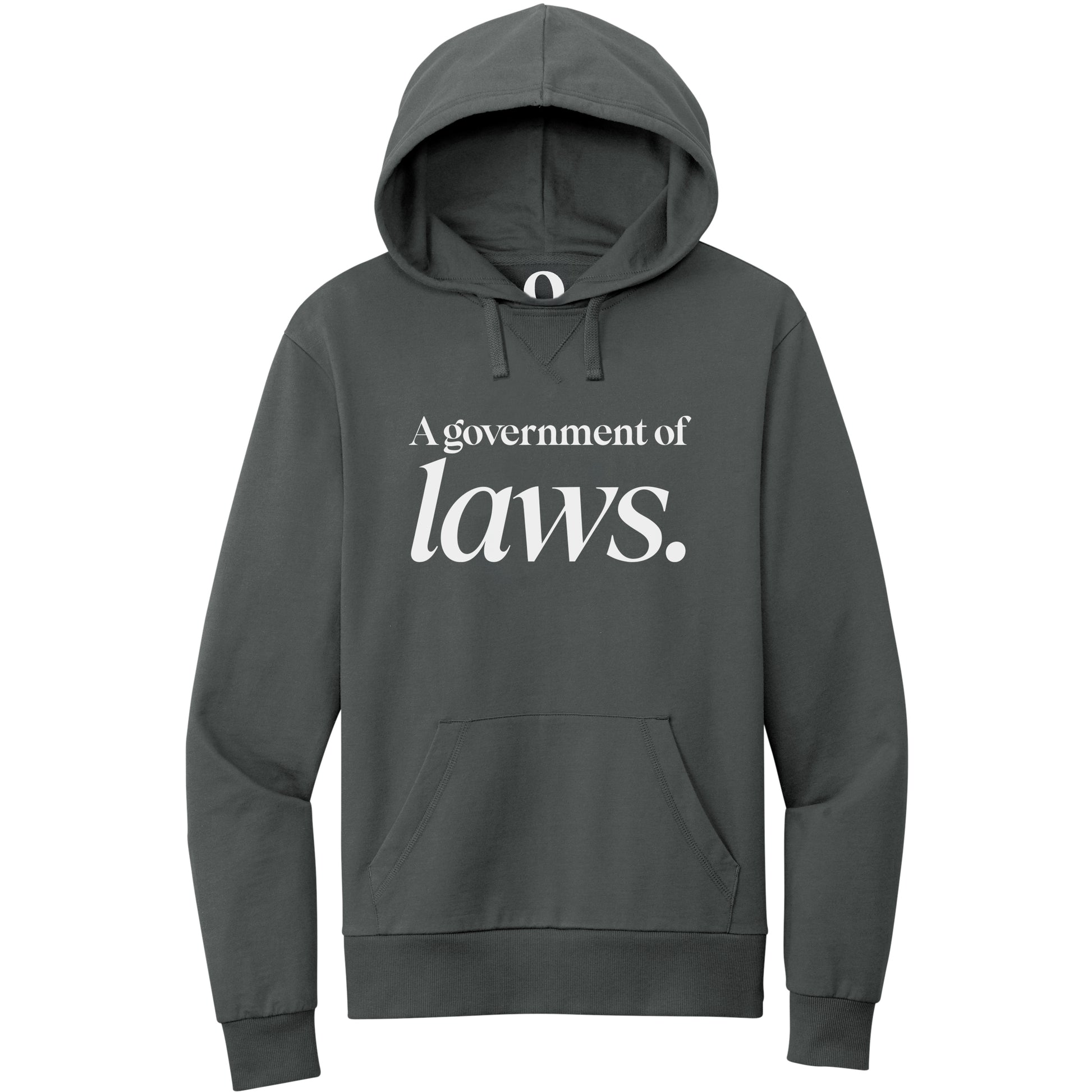 "A government of laws." Quorum Pullover Hoodie editorial print in Terrain Grey