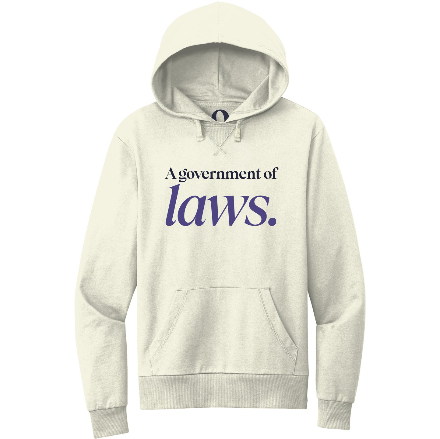 "A government of laws." Quorum Pullover Hoodie front print in White Sand