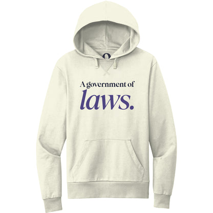 "A government of laws." Quorum Pullover Hoodie front print in White Sand