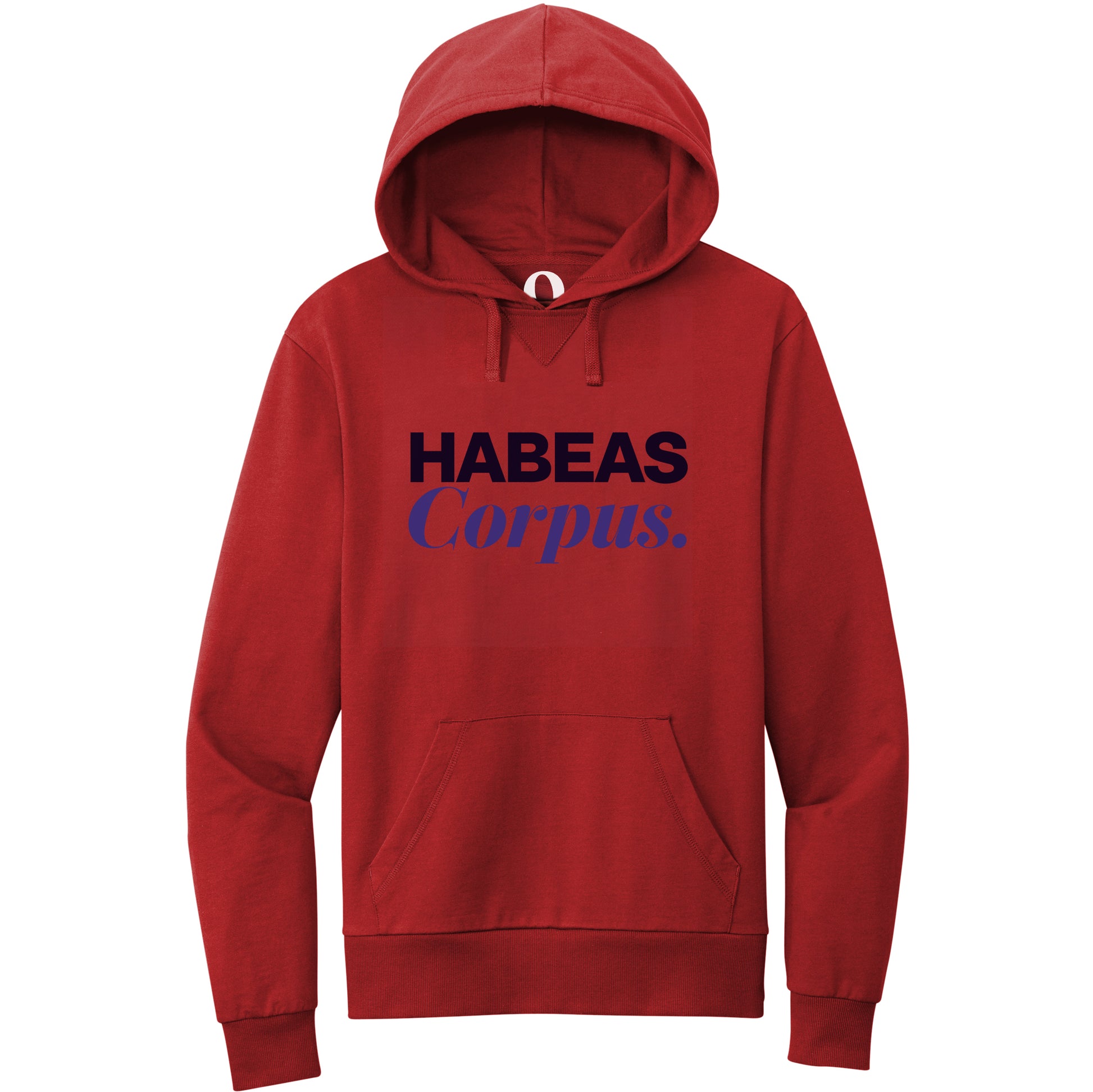 "Habeas Corpus." Quorum Pullover Hoodie front print in Revolution Red