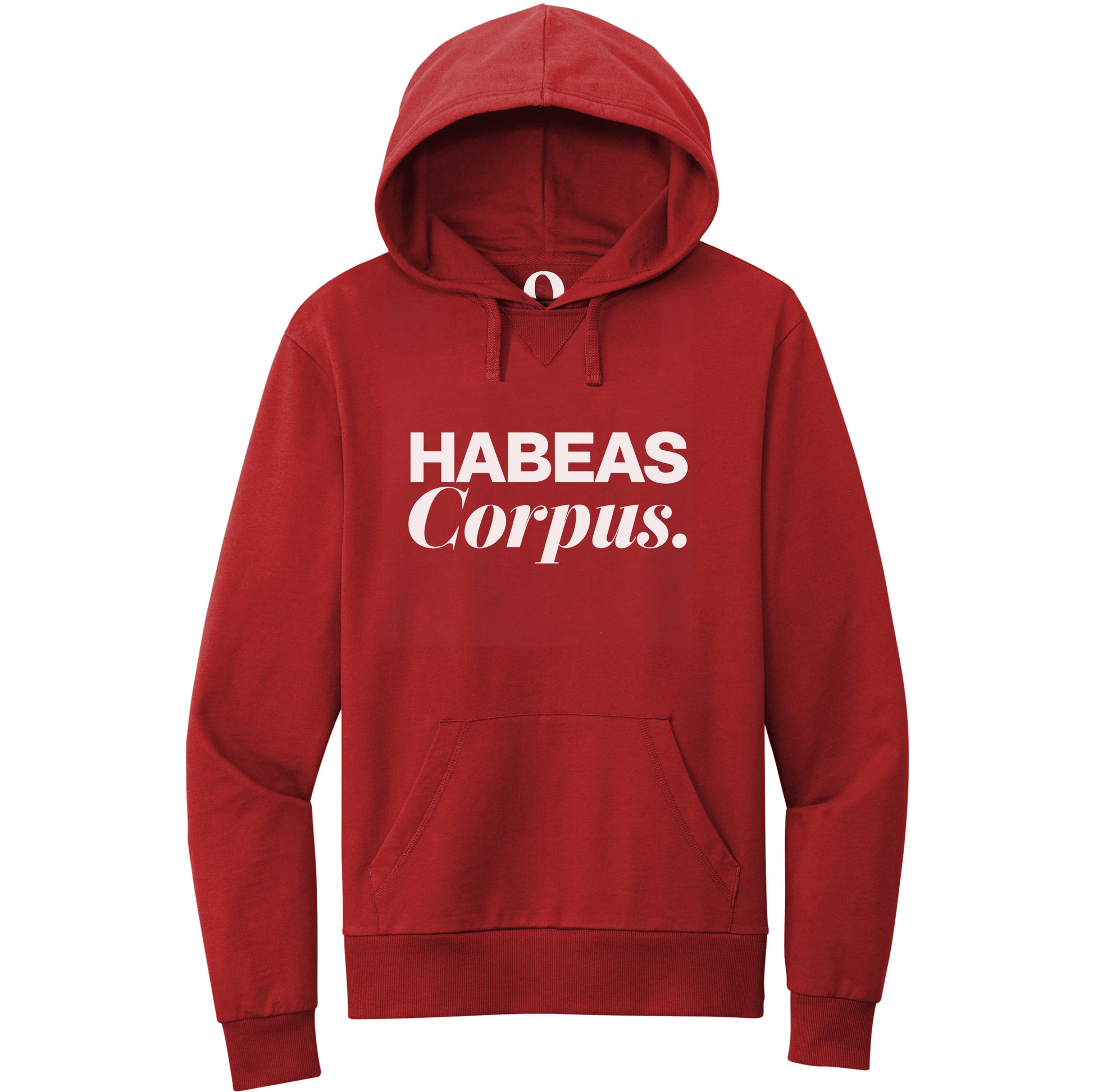 "Habeas Corpus." Quorum Pullover Hoodie editorial print in Revolution Red