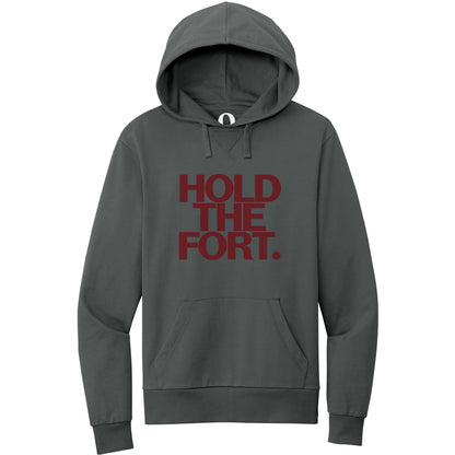 "Hold the Fort." Quorum Pullover Hoodie front print in Terrain Grey