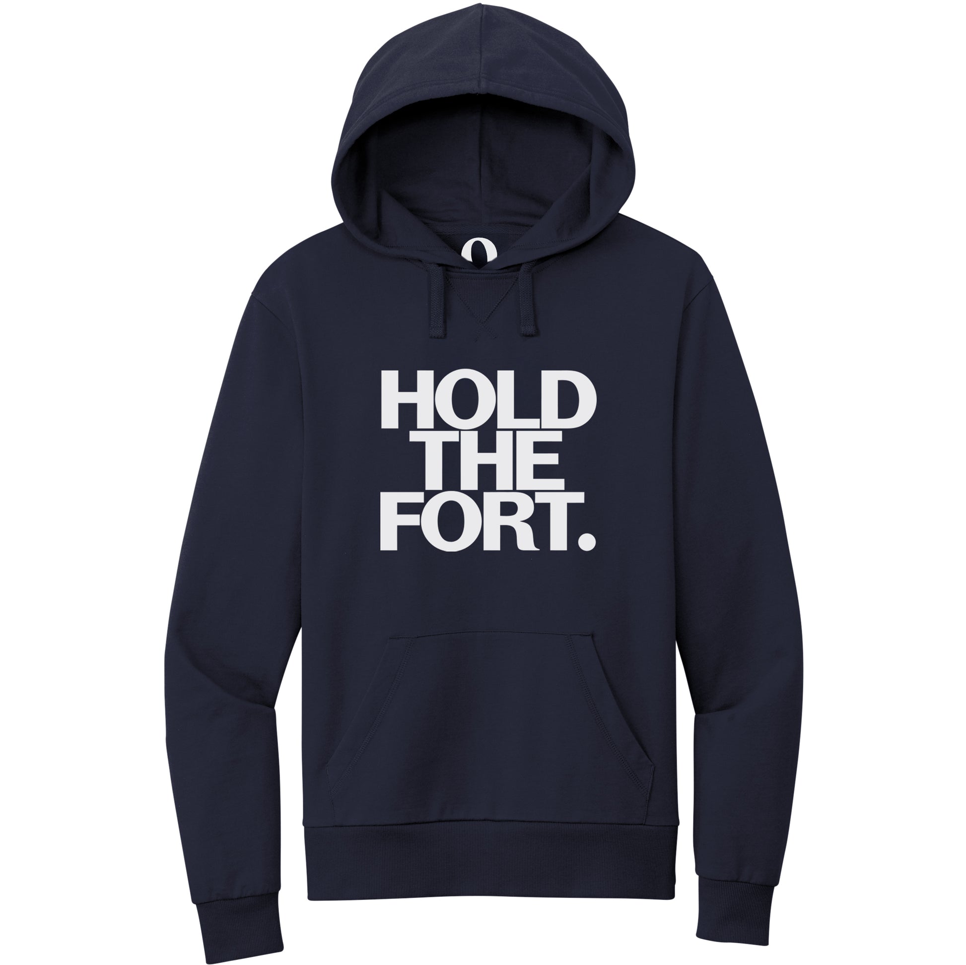 "Hold the Fort." Quorum Pullover Hoodie editorial print in Night Sky Navy