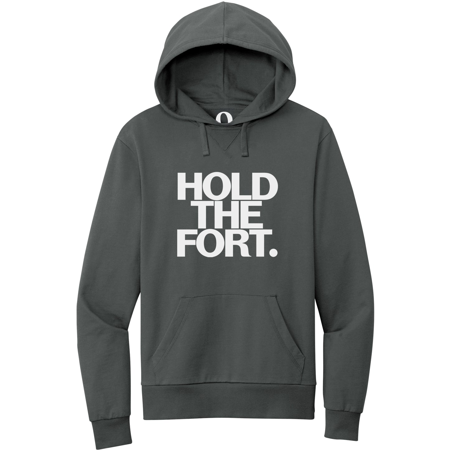 "Hold the Fort." Quorum Pullover Hoodie editorial print in Terrain Grey